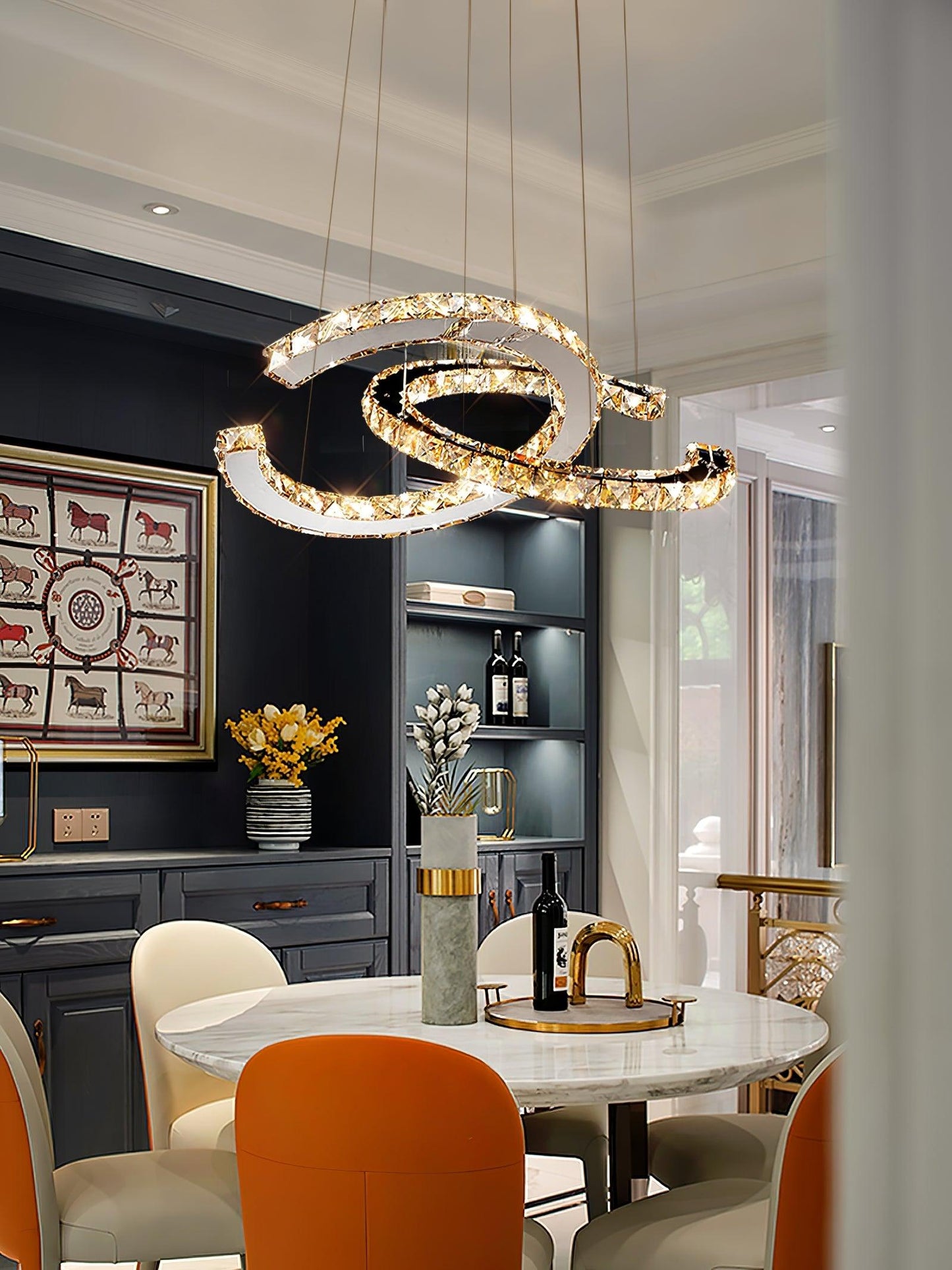 Modern Crystal Double C Chandelier Chandelier