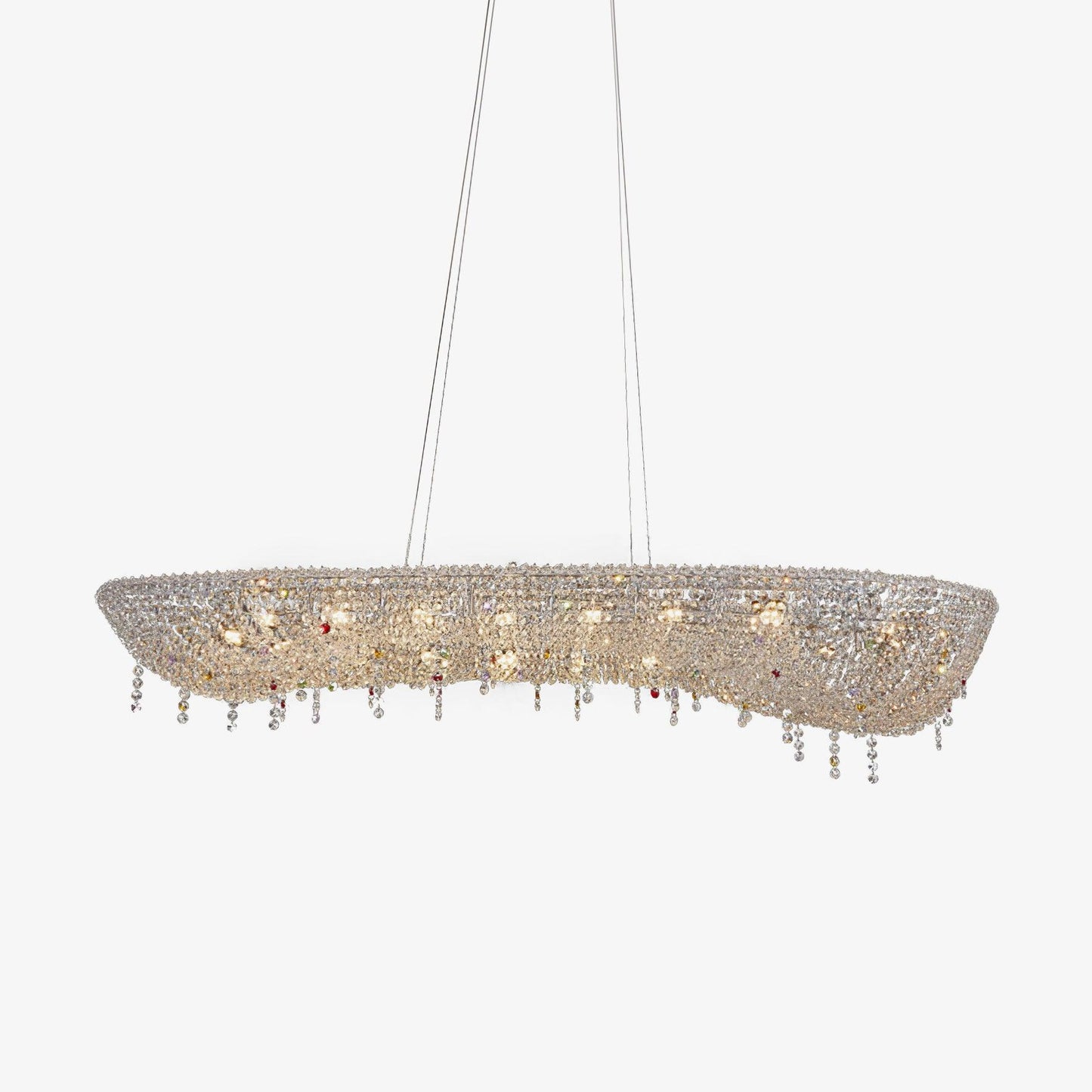 Modern Round Crystal Chandelier L 51.2″ x W 19.7″ x H 5.5″ / L 130cm x W 50cm x H 14cm / Chrome & Clear crystal