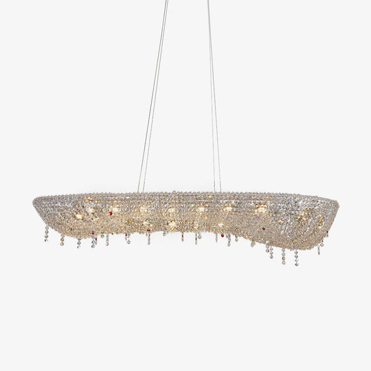 Modern Round Crystal Chandelier L 51.2″ x W 19.7″ x H 5.5″ / L 130cm x W 50cm x H 14cm / Chrome & Clear crystal