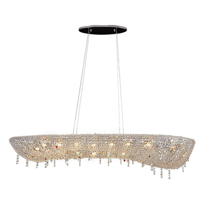 Modern Round Crystal Chandelier L 63.8″ x W 24.4″ x H 9.8″ / L 162cm x W 62cm x H 25cm / Chrome & Clear crystal