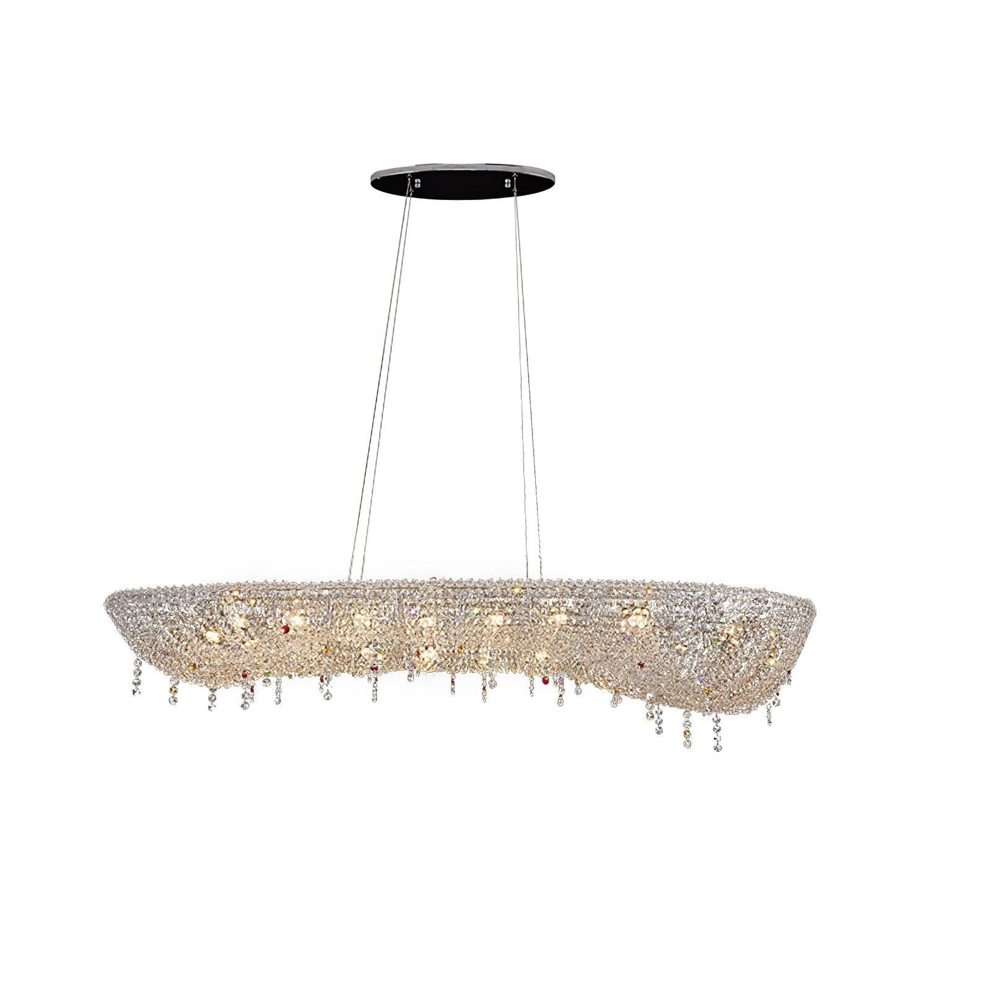 Modern Round Crystal Chandelier L 39.4″ x W 15.4″ x H 4.7″ / L 100cm x W 39cm x H 12cm / Chrome & Clear crystal