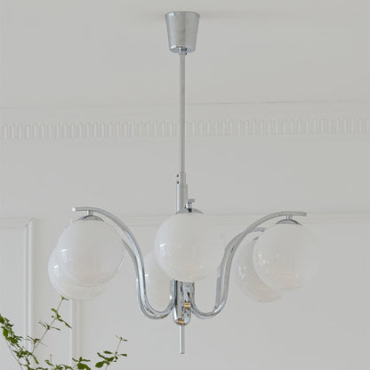 Modo Deco Chandelier 6 heads Dia 26.7″ x H 15.7″/ Dia 68cm x H 40cm / Chrome & White Chandelier