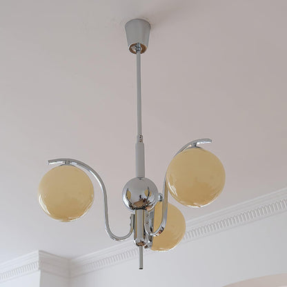 Modo Deco Chandelier 3 heads Dia 22.8″ x H 15.7″/ Dia 58cm x H 40cm / Chrome & Beige Chandelier