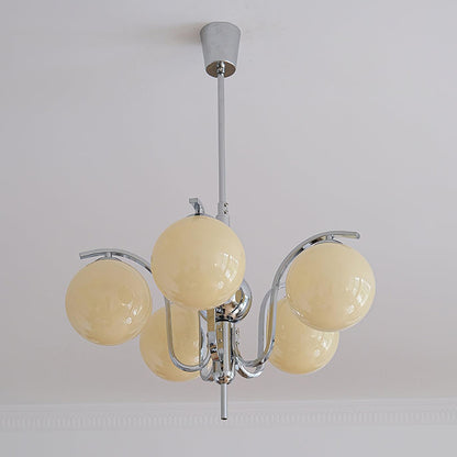 Modo Deco Chandelier 5 heads Dia 26.7″ x H 15.7″/ Dia 68cm x H 40cm / Chrome & Beige Chandelier