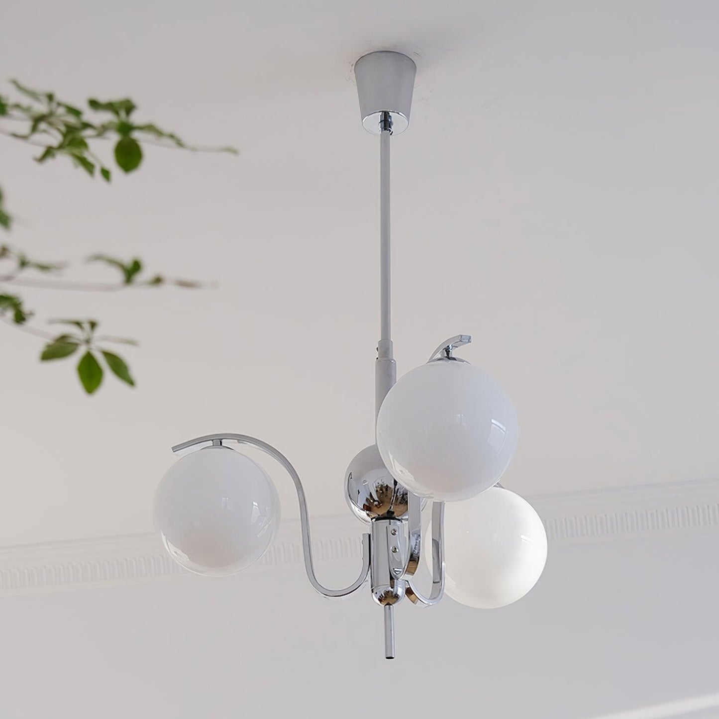 Modo Deco Chandelier 3 heads Dia 22.8″ x H 15.7″/ Dia 58cm x H 40cm / Chrome & White Chandelier