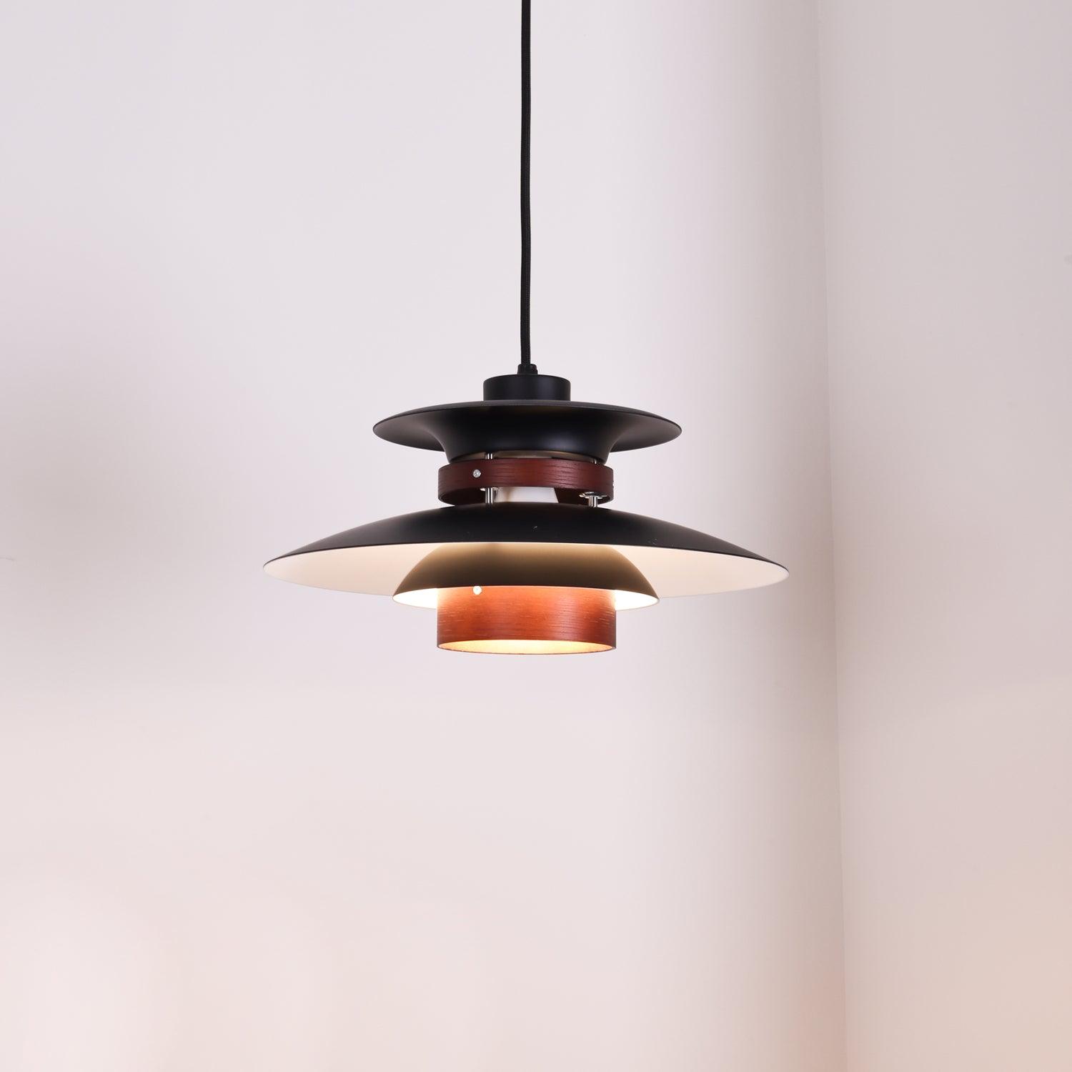 Modulo Layered Pendant Light Dia 13.8″ x H 8.3″ / Dia 35cm x H 21cm / Black & Dark oak wood Pendant light