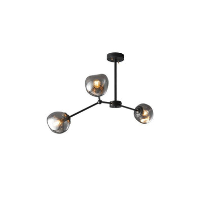 Molecular Glass Chandelier 3 lamps L 23.6″ x W 17.7″ x H 17.7″ / L 70cm x W 50cm x H 20cm / Black & Smoke gray