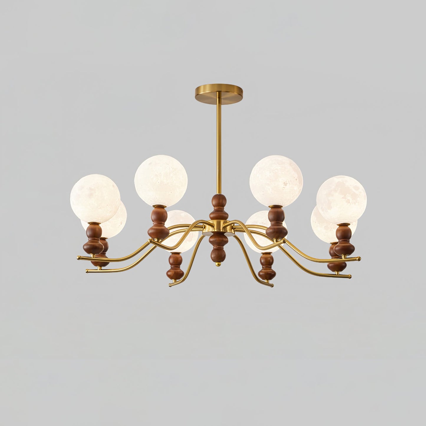 Moonlit Globe Chandelier 8 heads Dia 37″ x H 21.7″ / Walnut Color & Gold Chandelier