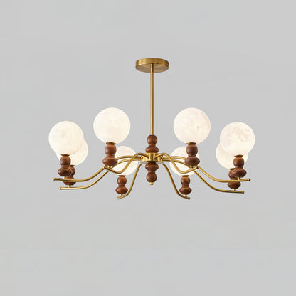 Moonlit Globe Chandelier 8 heads Dia 37″ x H 21.7″ / Walnut Color & Gold Chandelier