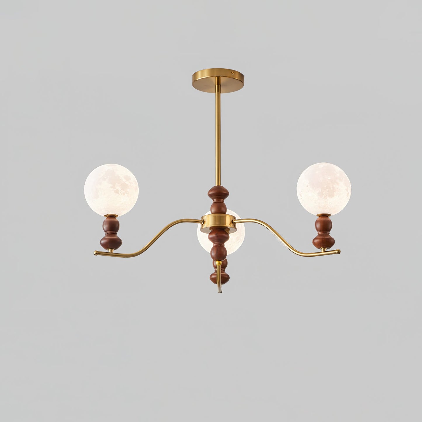 Moonlit Globe Chandelier 3 heads Dia 31.1″ x H 21.7″ / Walnut Color & Gold Chandelier