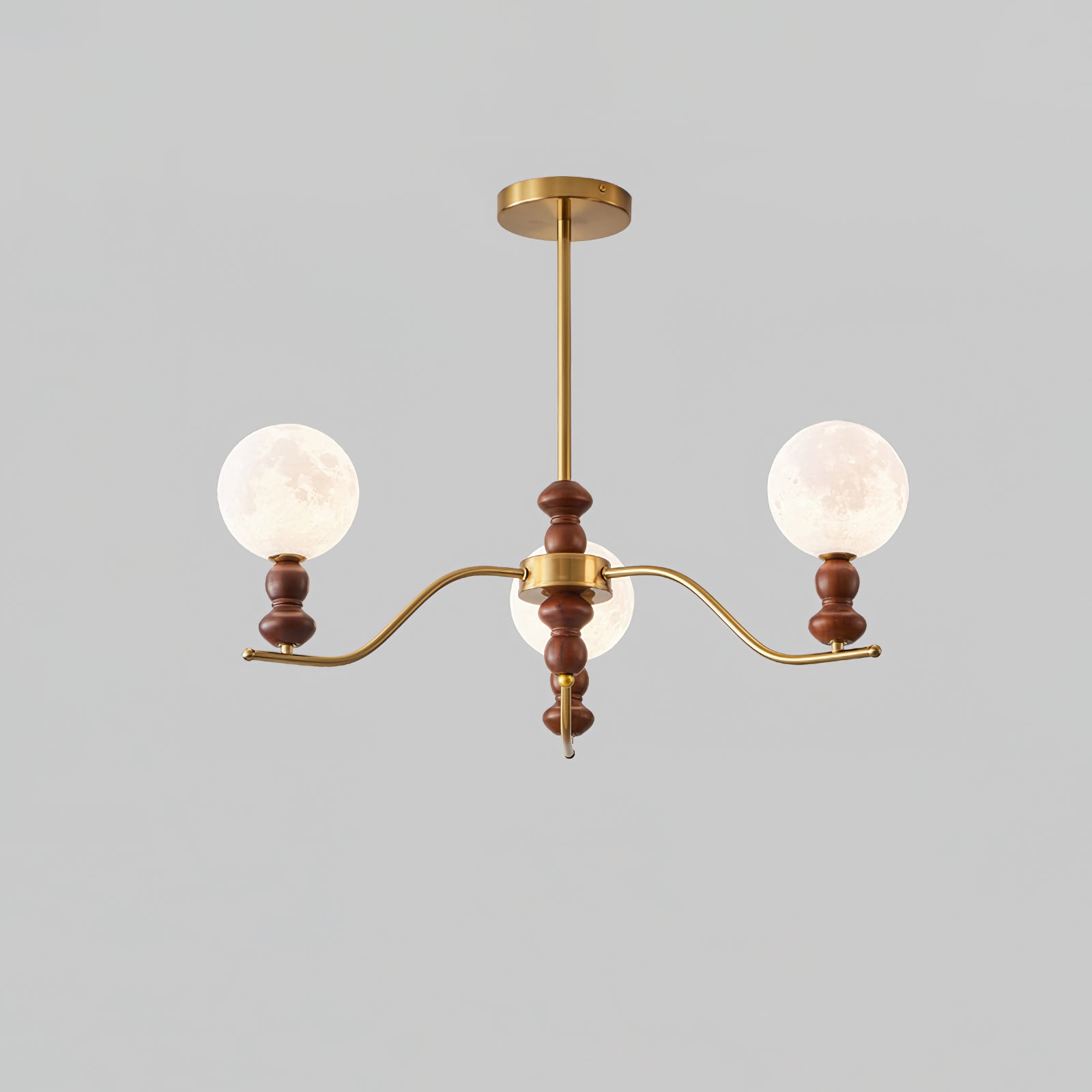 Moonlit Globe Chandelier 3 heads Dia 31.1″ x H 21.7″ / Walnut Color & Gold Chandelier