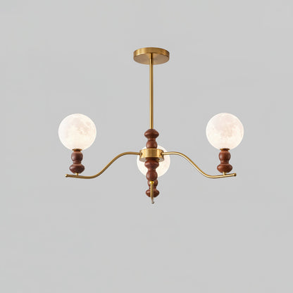 Moonlit Globe Chandelier 3 heads Dia 31.1″ x H 21.7″ / Walnut Color & Gold Chandelier