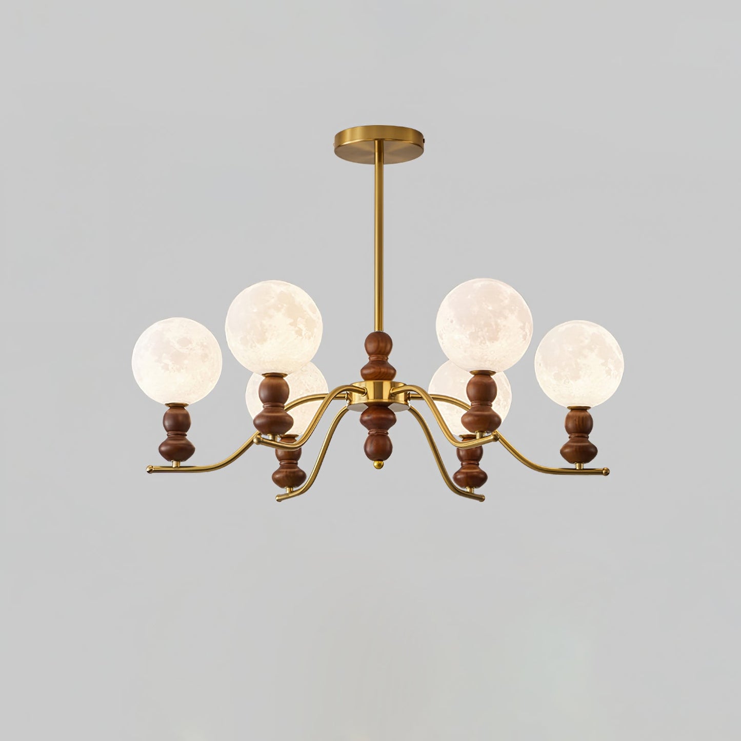 Moonlit Globe Chandelier 6 heads Dia 31.1″ x H 21.7″ / Walnut Color & Gold Chandelier
