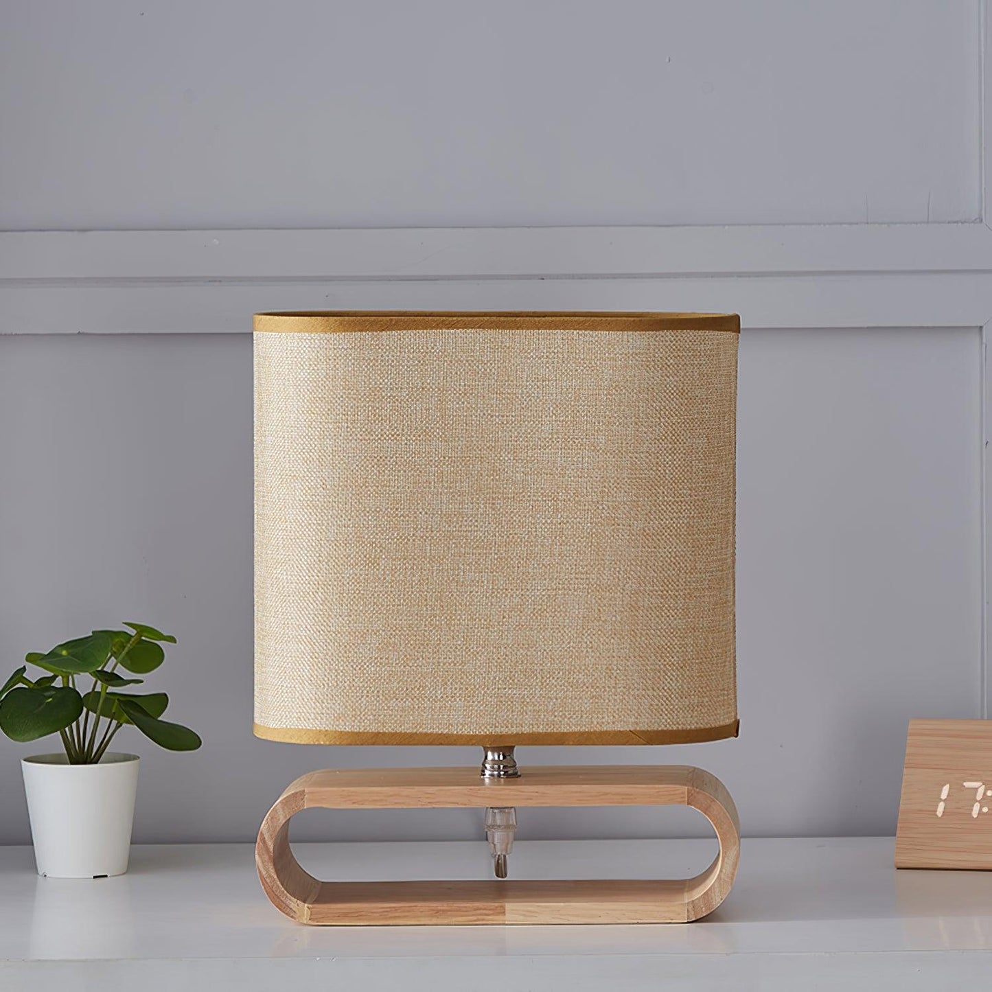 Moti Wood Table Lamp Dia 9.8″ x H 12″/ Dia 25cm x H 30.5cm / Wood Color / US plug Table lamp
