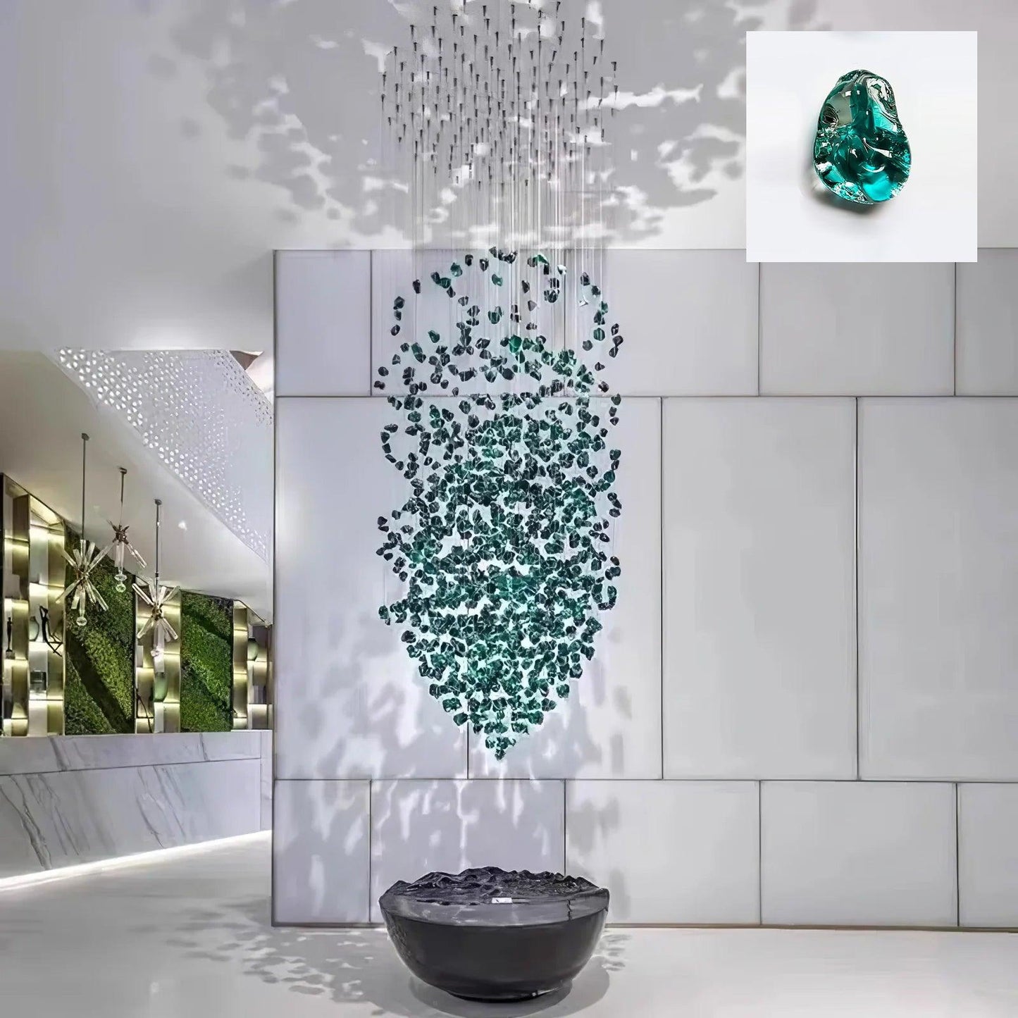 Multicolor Crystal Stone Chandelier Round Canopy Dia 39.4″ X H 98.4″ / Dia 100cm X H 250cm / 07-Blue Chandelier