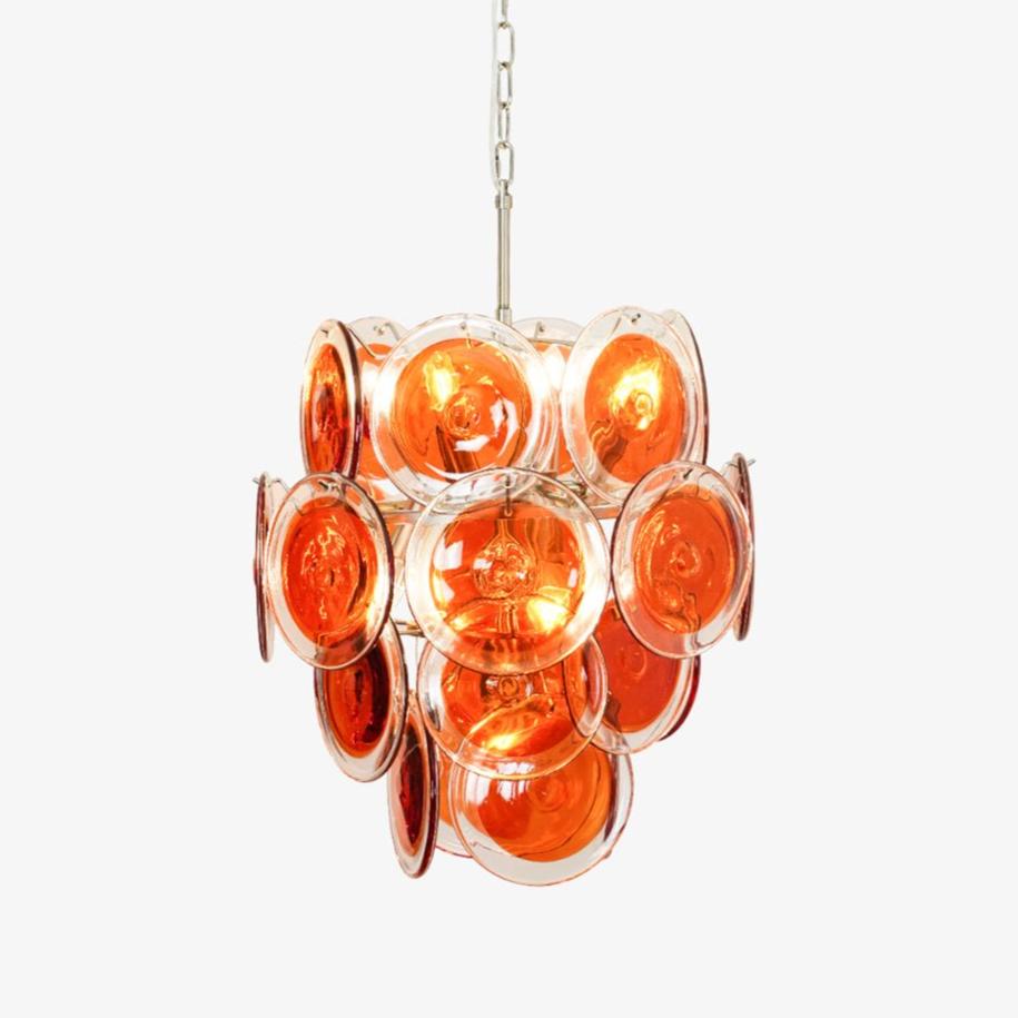 Murano Orange Disk Glass Chandelier Dia 19.7″ x H 21.3″ / Chrome & Orange Chandelier