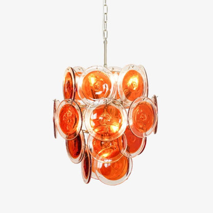 Murano Orange Disk Glass Chandelier Dia 19.7″ x H 21.3″ / Chrome & Orange Chandelier