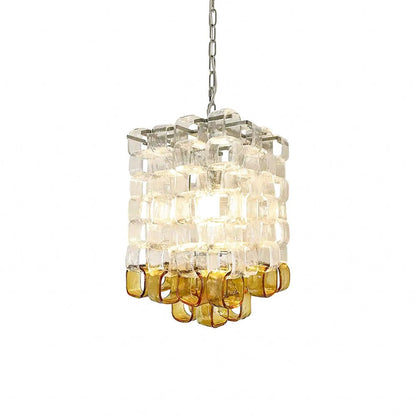 Murano Poliarte Interlocking Chandelier ? 12.6″ x H 16.1″ / Clear & Amber & Chrome Chandelier