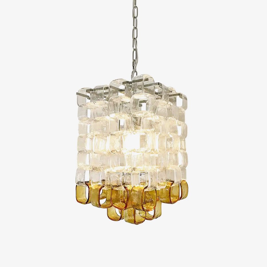 Murano Poliarte Interlocking Chandelier ? 12.6″ x H 16.1″ / Clear & Amber & Chrome Chandelier
