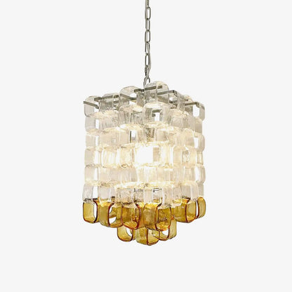 Murano Poliarte Interlocking Chandelier ? 12.6″ x H 16.1″ / Clear & Amber & Chrome Chandelier
