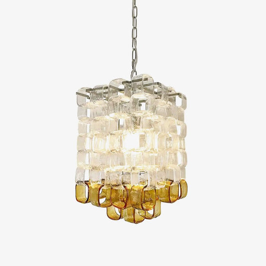 Murano Poliarte Interlocking Chandelier Dia 12.6″ x H 16.1″ / Clear & Amber & Chrome Chandelier