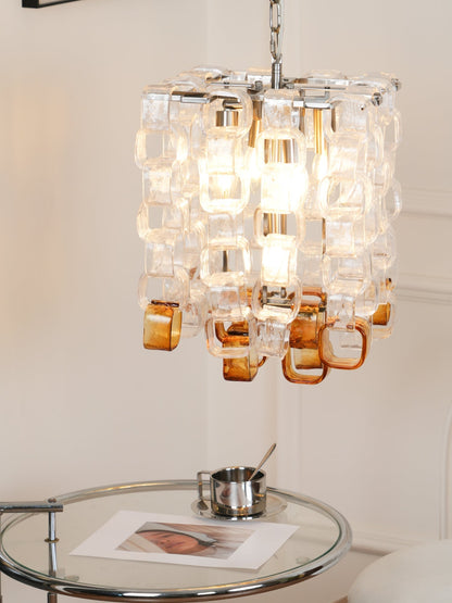 Murano Poliarte Interlocking Chandelier ? 12.6″ x H 16.1″ / Clear & Amber & Chrome Chandelier