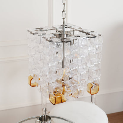 Murano Poliarte Interlocking Chandelier ? 12.6″ x H 16.1″ / Clear & Amber & Chrome Chandelier
