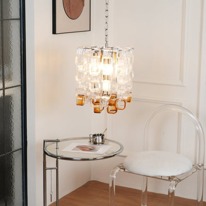 Murano Poliarte Interlocking Chandelier ? 12.6″ x H 16.1″ / Clear & Amber & Chrome Chandelier