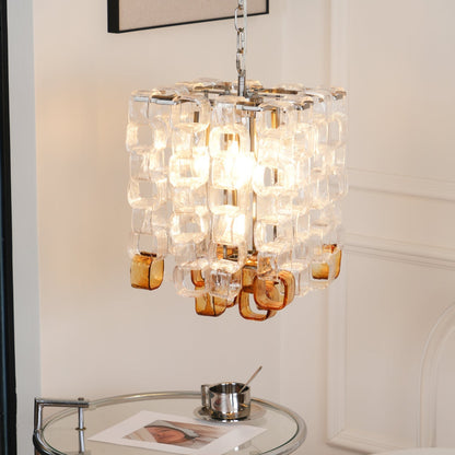 Murano Poliarte Interlocking Chandelier ? 12.6″ x H 16.1″ / Clear & Amber & Chrome Chandelier
