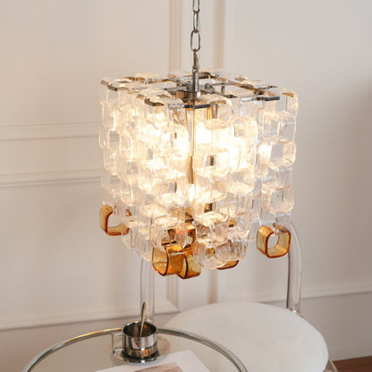 Murano Poliarte Interlocking Chandelier ? 12.6″ x H 16.1″ / Clear & Amber & Chrome Chandelier