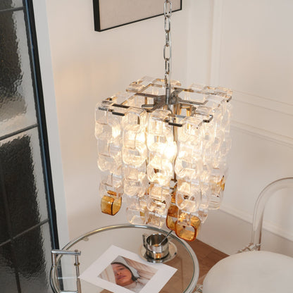 Murano Poliarte Interlocking Chandelier ? 12.6″ x H 16.1″ / Clear & Amber & Chrome Chandelier