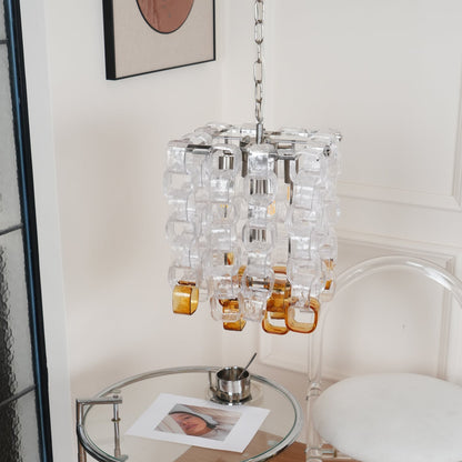 Murano Poliarte Interlocking Chandelier ? 12.6″ x H 16.1″ / Clear & Amber & Chrome Chandelier