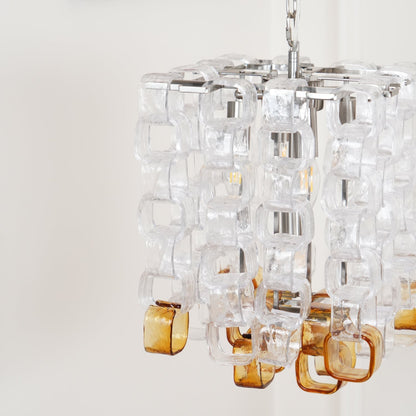 Murano Poliarte Interlocking Chandelier ? 12.6″ x H 16.1″ / Clear & Amber & Chrome Chandelier