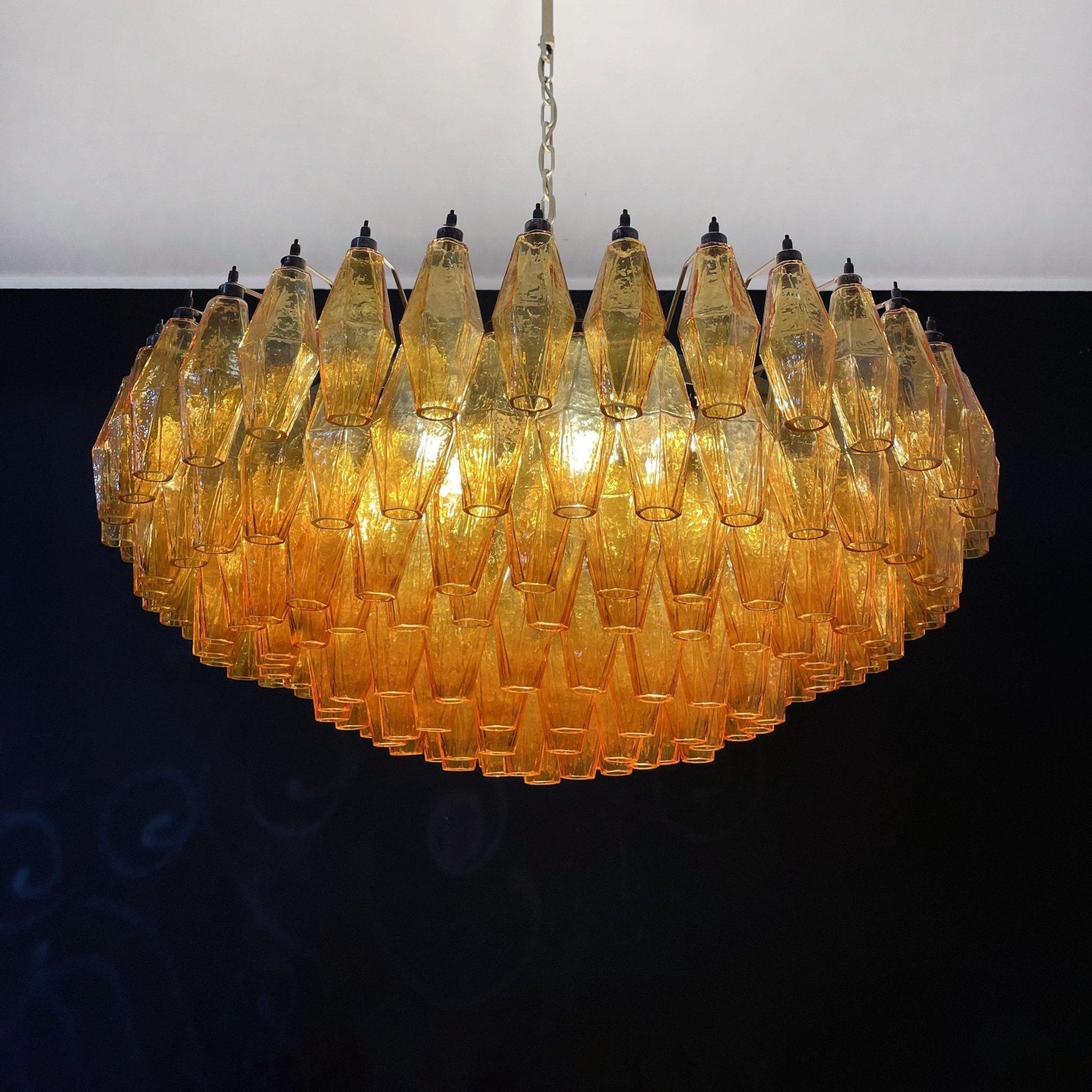 Murano Rhombus Amber Glass Chandelier Dia 35.4″ x H 17.7″ / Amber & Gold Chandelier