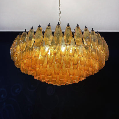 Murano Rhombus Amber Glass Chandelier Dia 35.4″ x H 17.7″ / Amber & Gold Chandelier