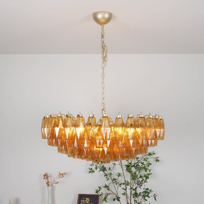 Murano Rhombus Amber Glass Chandelier Dia 35.4″ x H 17.7″ / Amber & Gold Chandelier