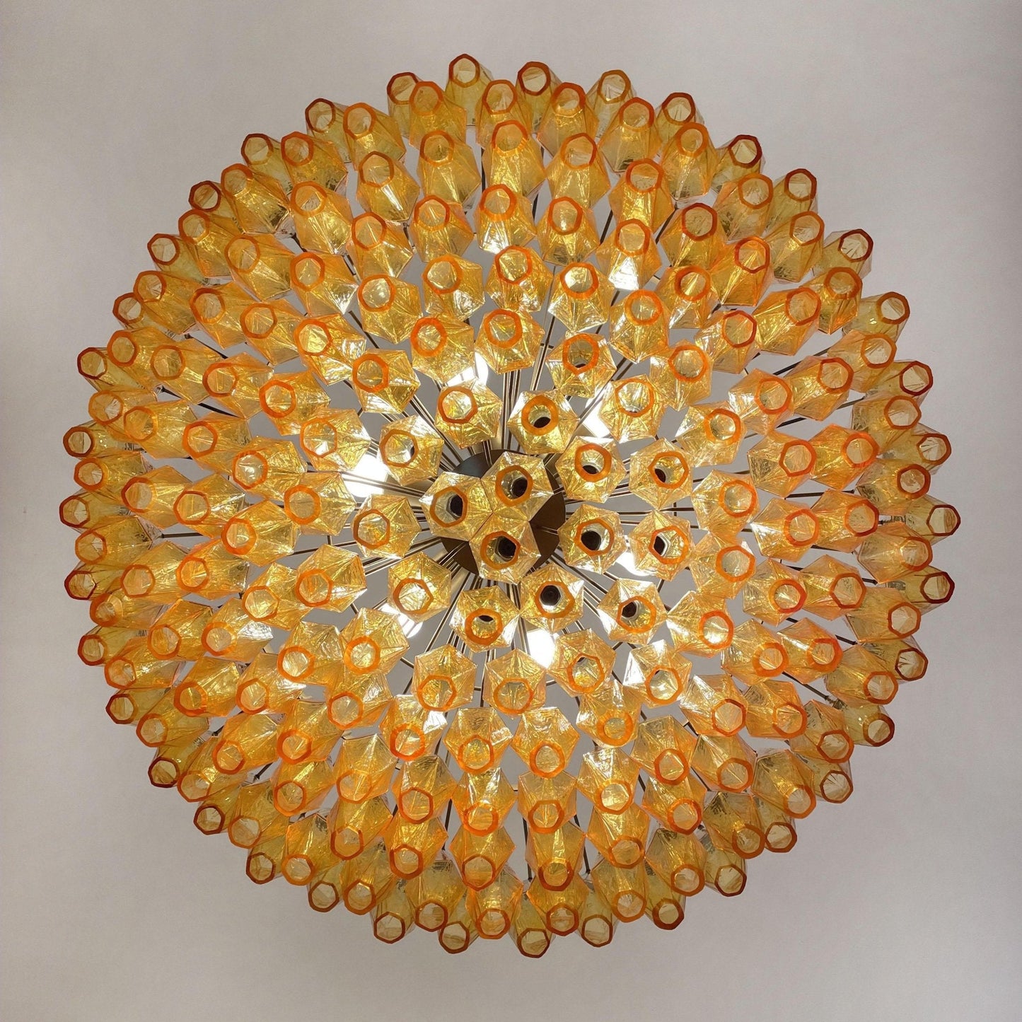 Murano Rhombus Amber Glass Chandelier Dia 35.4″ x H 17.7″ / Amber & Gold Chandelier