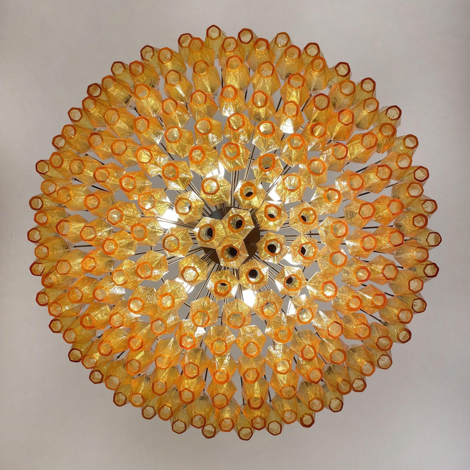 Murano Rhombus Amber Glass Chandelier Dia 35.4″ x H 17.7″ / Amber & Gold Chandelier