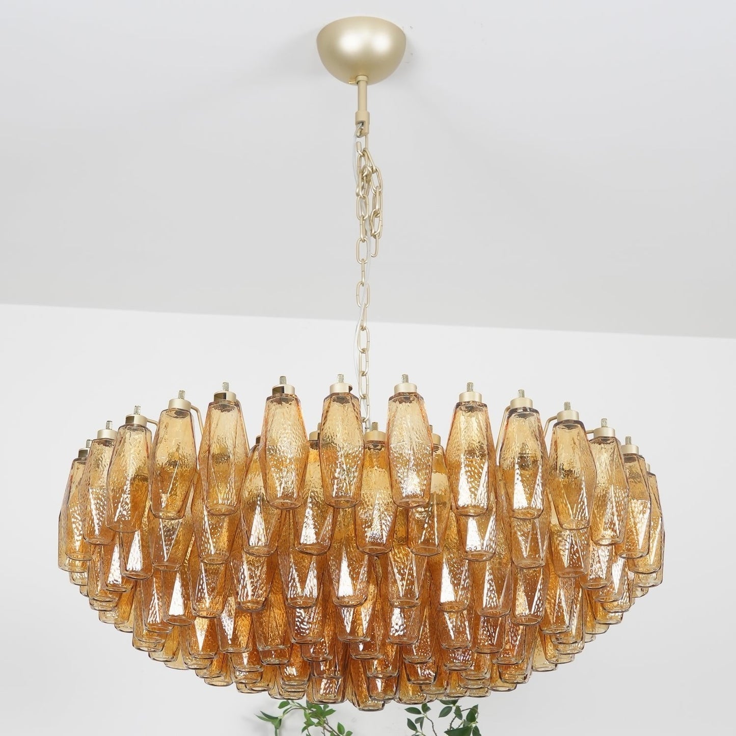 Murano Rhombus Amber Glass Chandelier Dia 35.4″ x H 17.7″ / Amber & Gold Chandelier
