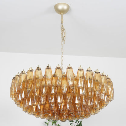 Murano Rhombus Amber Glass Chandelier Dia 35.4″ x H 17.7″ / Amber & Gold Chandelier