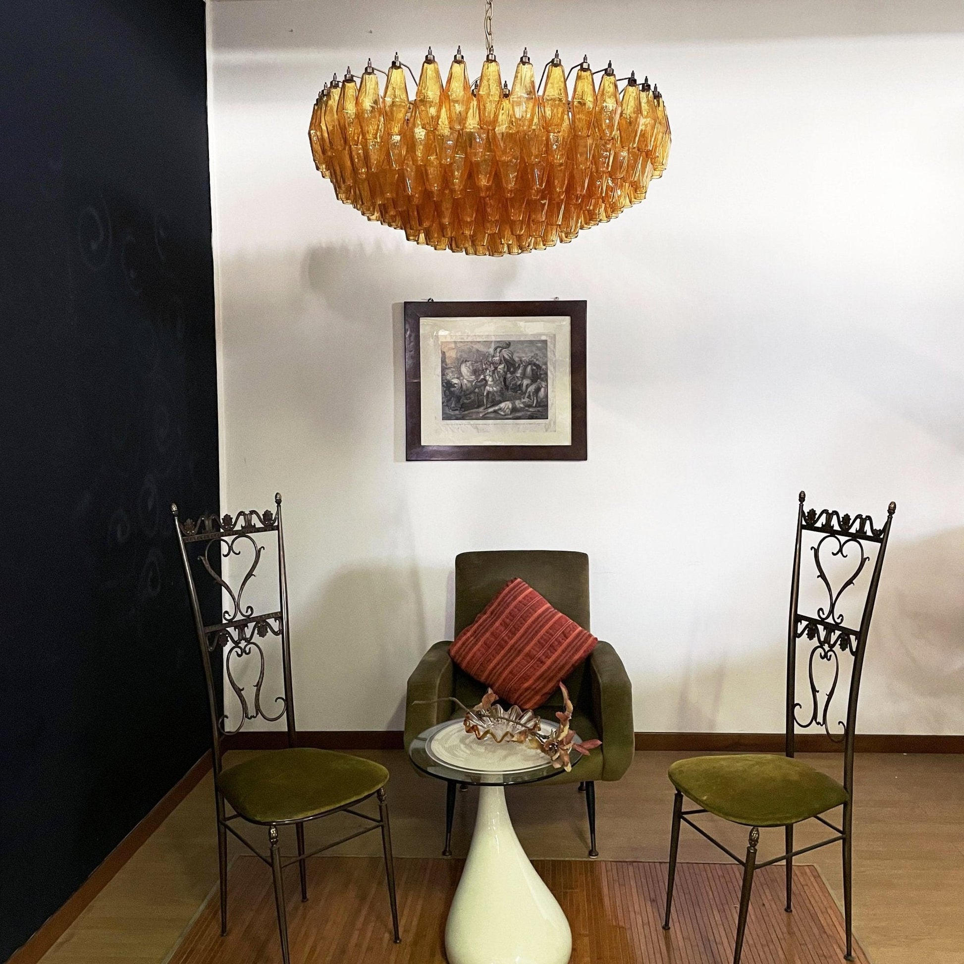 Murano Rhombus Amber Glass Chandelier Dia 35.4″ x H 17.7″ / Amber & Gold Chandelier