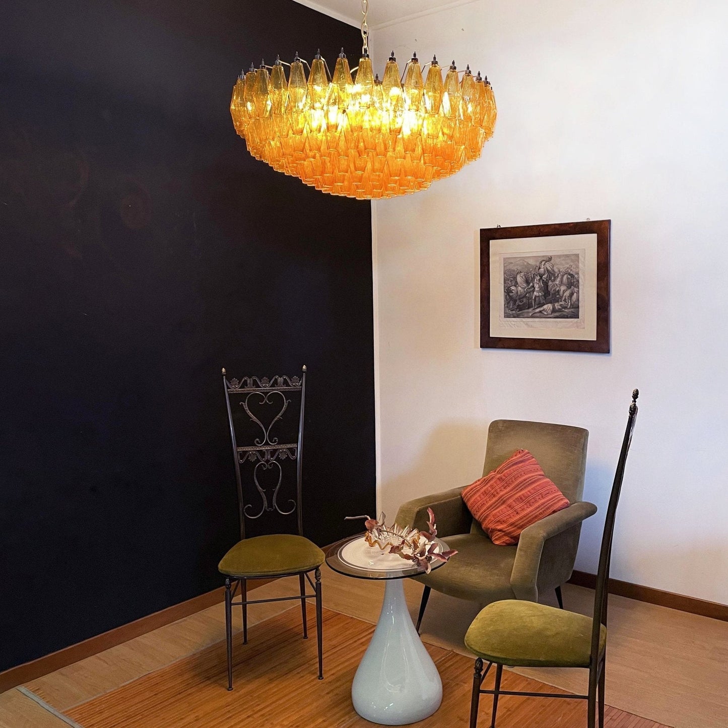 Murano Rhombus Amber Glass Chandelier Dia 35.4″ x H 17.7″ / Amber & Gold Chandelier