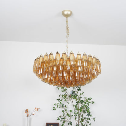 Murano Rhombus Amber Glass Chandelier Dia 35.4″ x H 17.7″ / Amber & Gold Chandelier