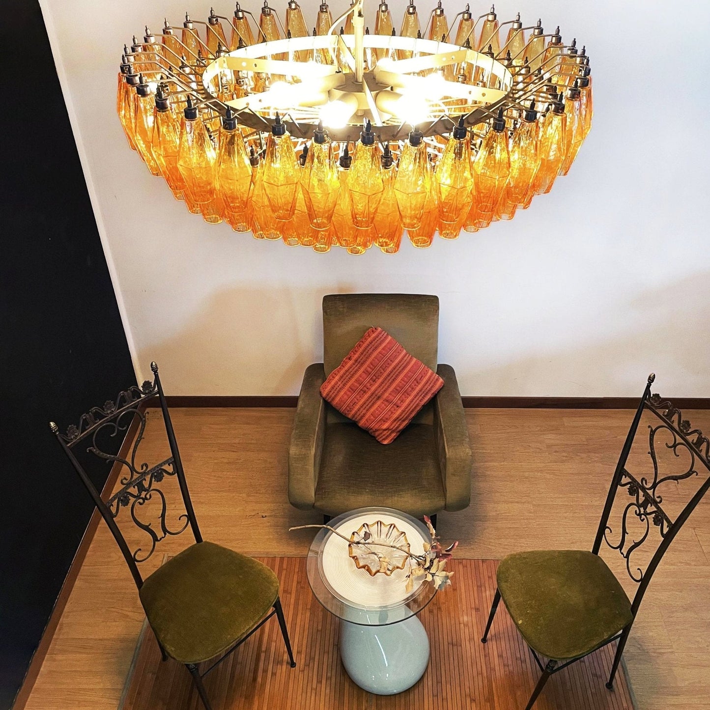 Murano Rhombus Amber Glass Chandelier Dia 35.4″ x H 17.7″ / Amber & Gold Chandelier