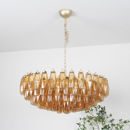 Murano Rhombus Amber Glass Chandelier Dia 35.4″ x H 17.7″ / Amber & Gold Chandelier