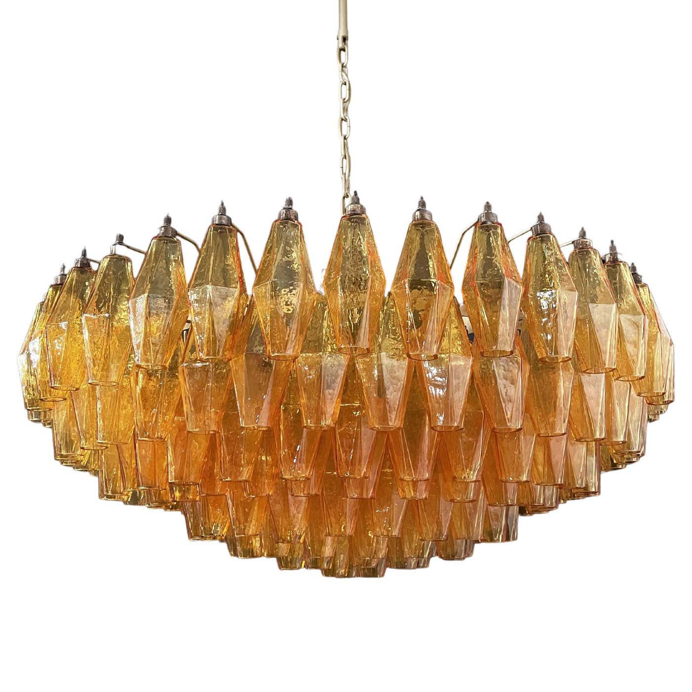 Murano Rhombus Amber Glass Chandelier Dia 35.4″ x H 17.7″ / Amber & Gold Chandelier