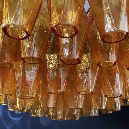 Murano Rhombus Amber Glass Chandelier Dia 35.4″ x H 17.7″ / Amber & Gold Chandelier
