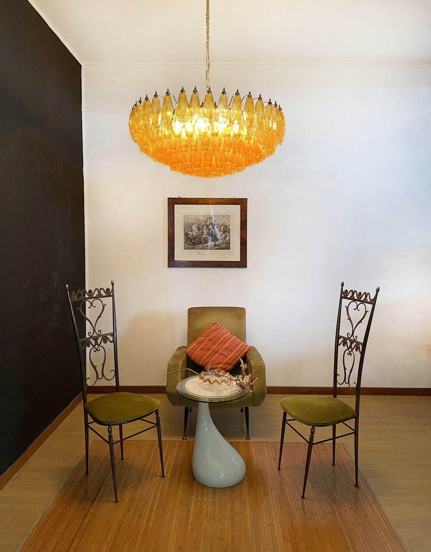 Murano Rhombus Amber Glass Chandelier Dia 35.4″ x H 17.7″ / Amber & Gold Chandelier