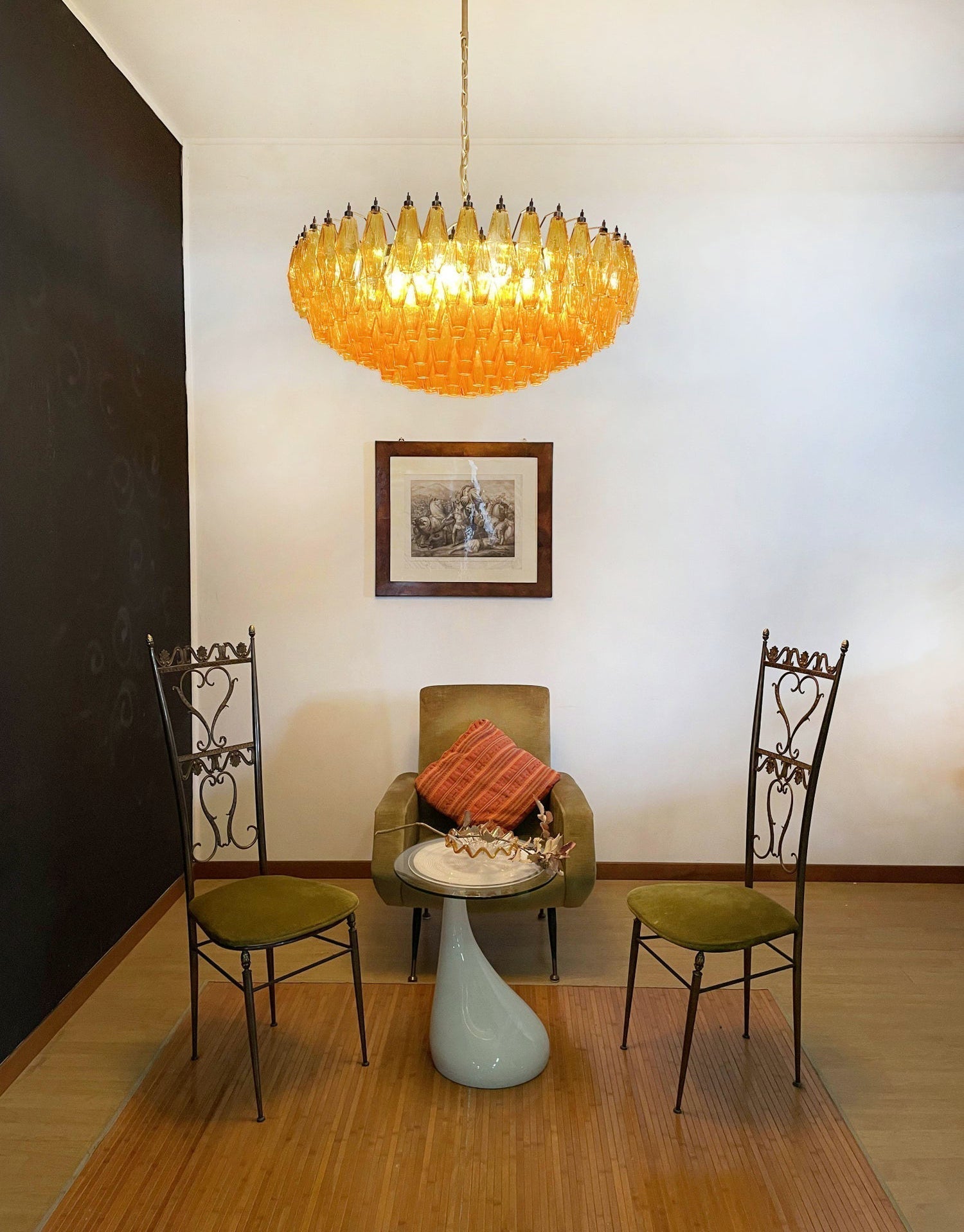 Murano Rhombus Amber Glass Chandelier Dia 35.4″ x H 17.7″ / Amber & Gold Chandelier