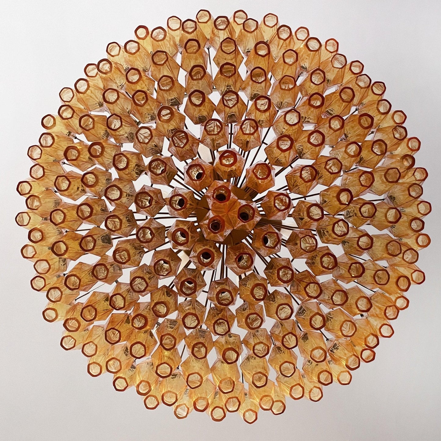 Murano Rhombus Amber Glass Chandelier Dia 35.4″ x H 17.7″ / Amber & Gold Chandelier